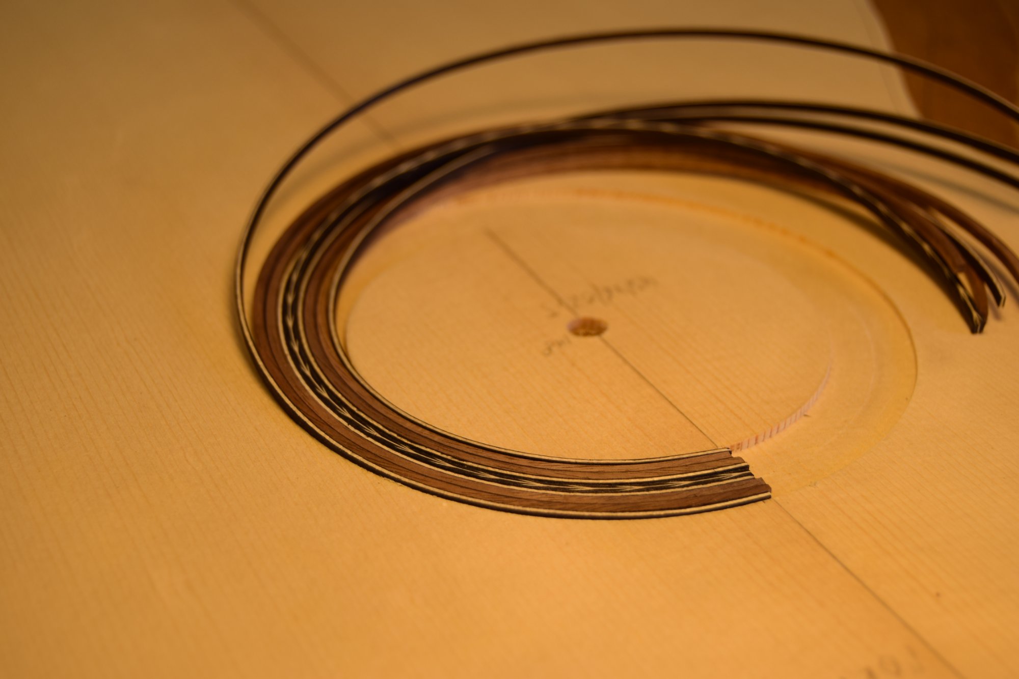 Finished rosette inlaid in soundboard