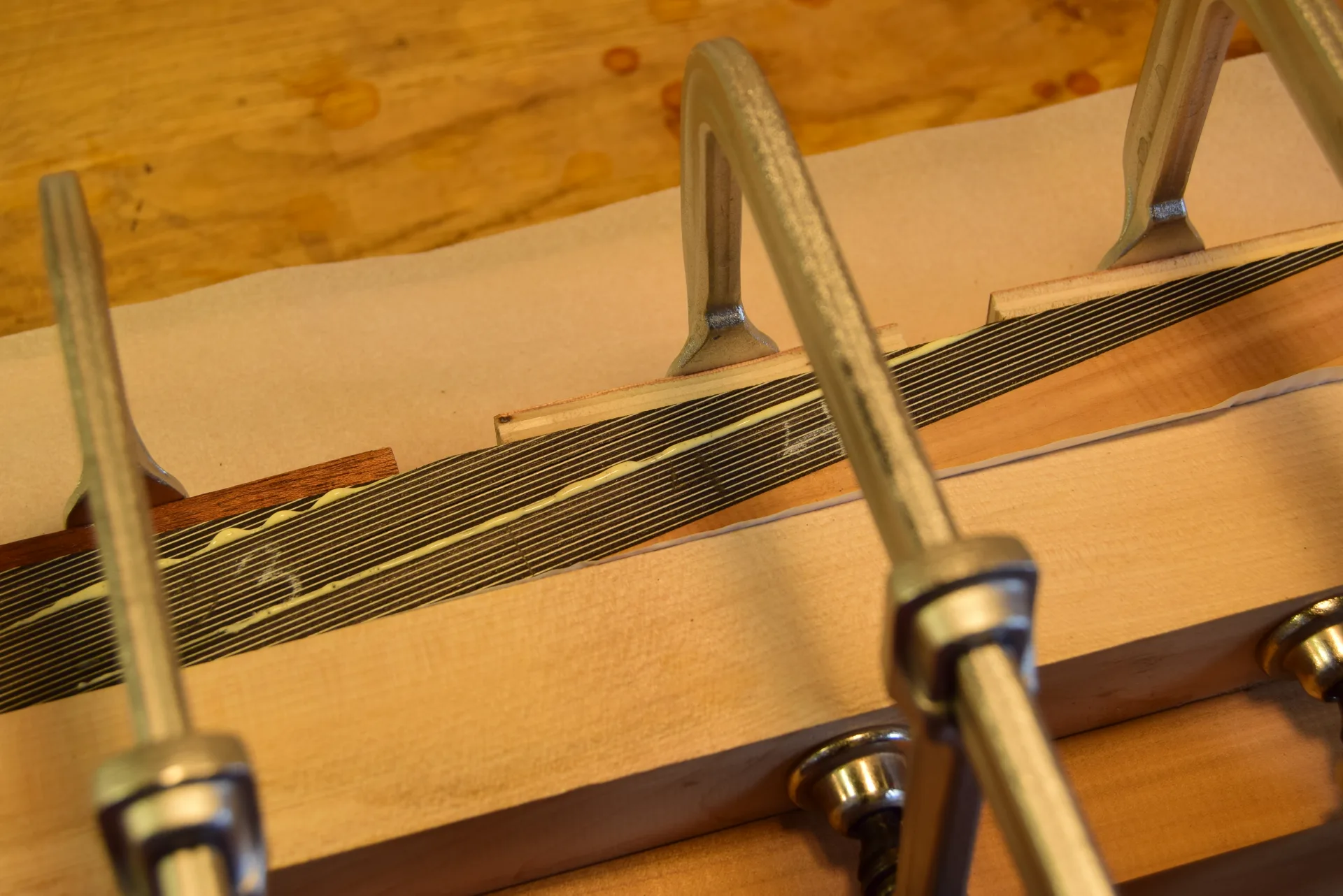 Wedges cut from the same jig at the same angle used to maintain correct alignment during reassembly gluing